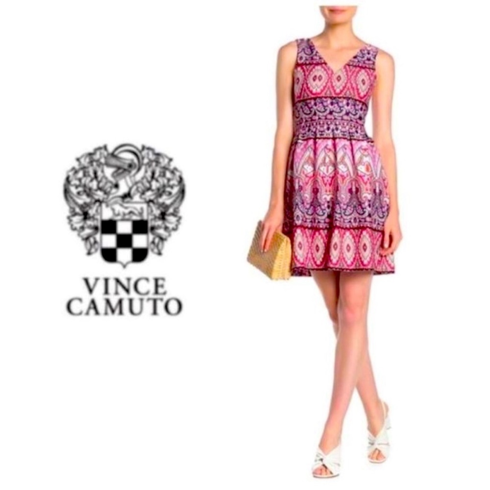 Vince Camuto Fit and Flare Sleeveless Double V Dress